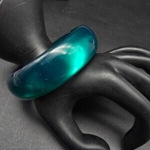 Teal Moon Glow Bangle Bracelet Vintage Plastic Costume Jewelry
